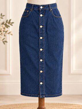 Starwear Redefined Denim Maxi Skirt Juniors 13/14 Dark Wash Button Y2K Western